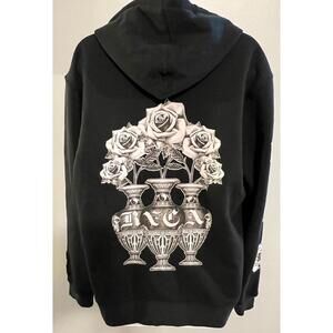 Super Cool Unisex RVCA Benj Bouquet Black Zip-Up Hoodie , Size Med